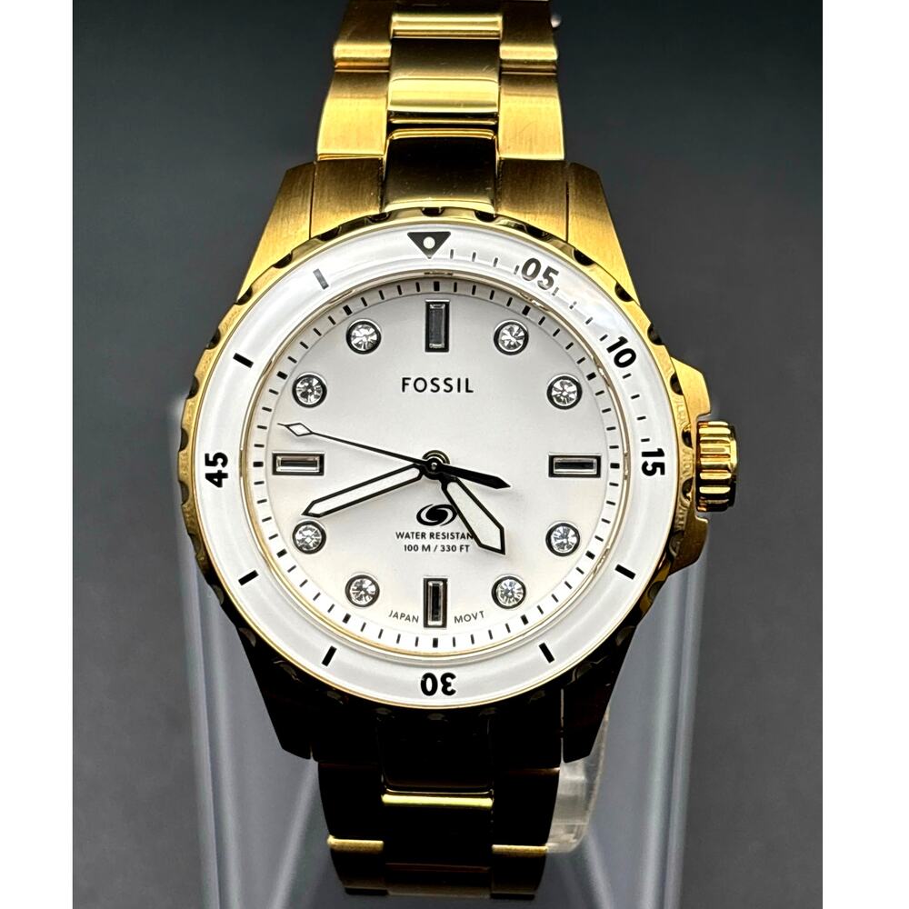 Fossil ES5350 Blue Dive Women’s White Dial Gold Tone Stainless Steel 36mm Watch